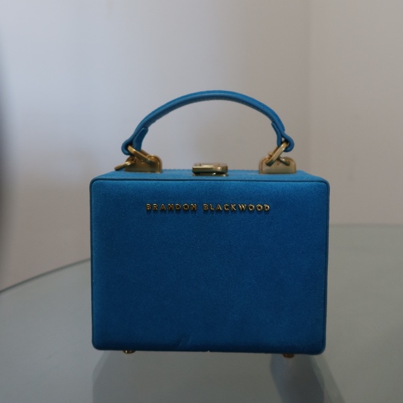 Like New Brandon Blackwood Aqua Blue Suede Mini Kendrick Trunk - Picture 2 of 8